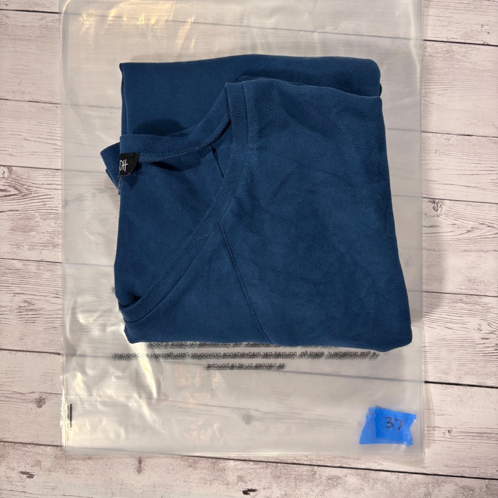 JOH Womens Blue Faux Suede V-Neck Tunic Top Long Sleeve Seam Detail M - Picture 16 of 16